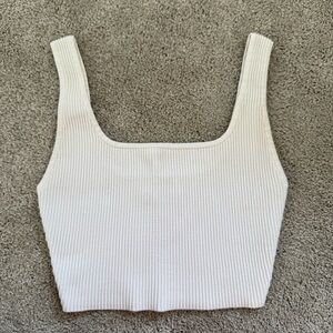 Babaton White Ribbed Tank Top